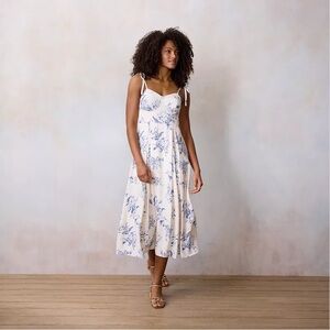 LC Lauren Conrad Cream and Blue Floral Maxi Dress